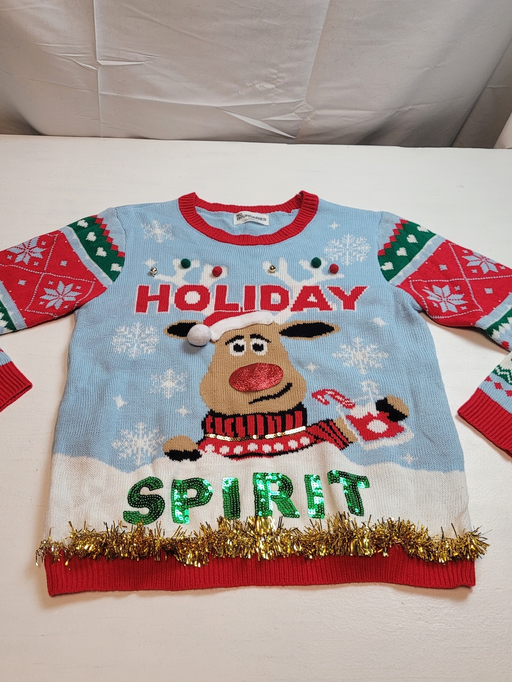 No Boundaries Light Blue Ugly Christmas Sweater